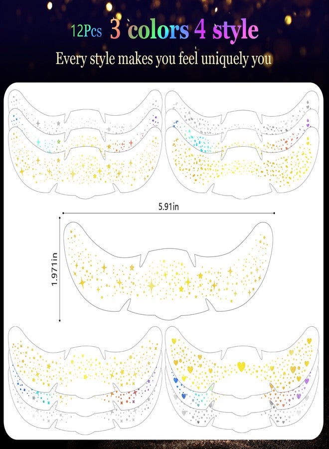 HyperFun 12Pcs Face Glitter Freckles, Face Glitter Fake Freckles Sticker, Gold Sliver Holographic Multichrome Waterproof Sparkle Freckles Makeup Patches for Women Rave Festival Accessories Party Prom - Image 2